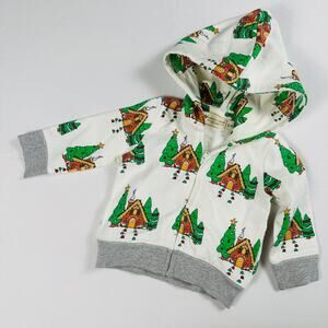 Monica + Andy Gingerbread House Christmas Holiday Zip Up Hooded Sweater Sz 3-6mo